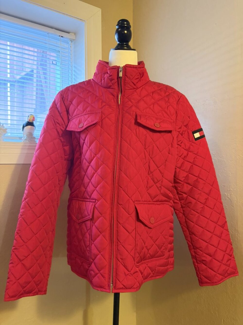 #1 Women’s Tommy Hilfiger Red Quilted Field Jacket 2 Pocket Full Zip, Size XL